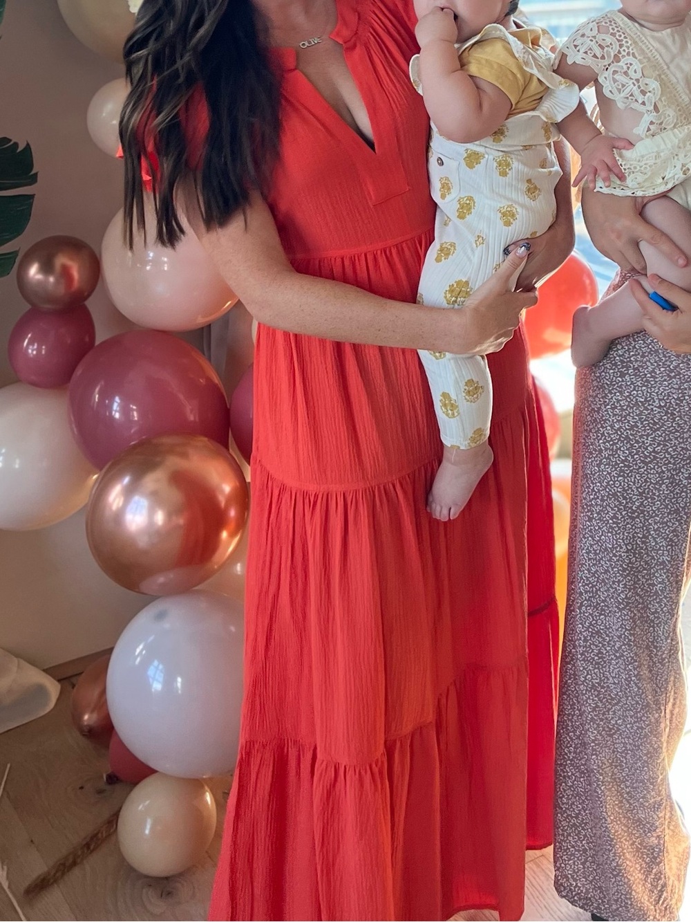 Calvin Klein Red Maxi Dress with Flutter Sleeves